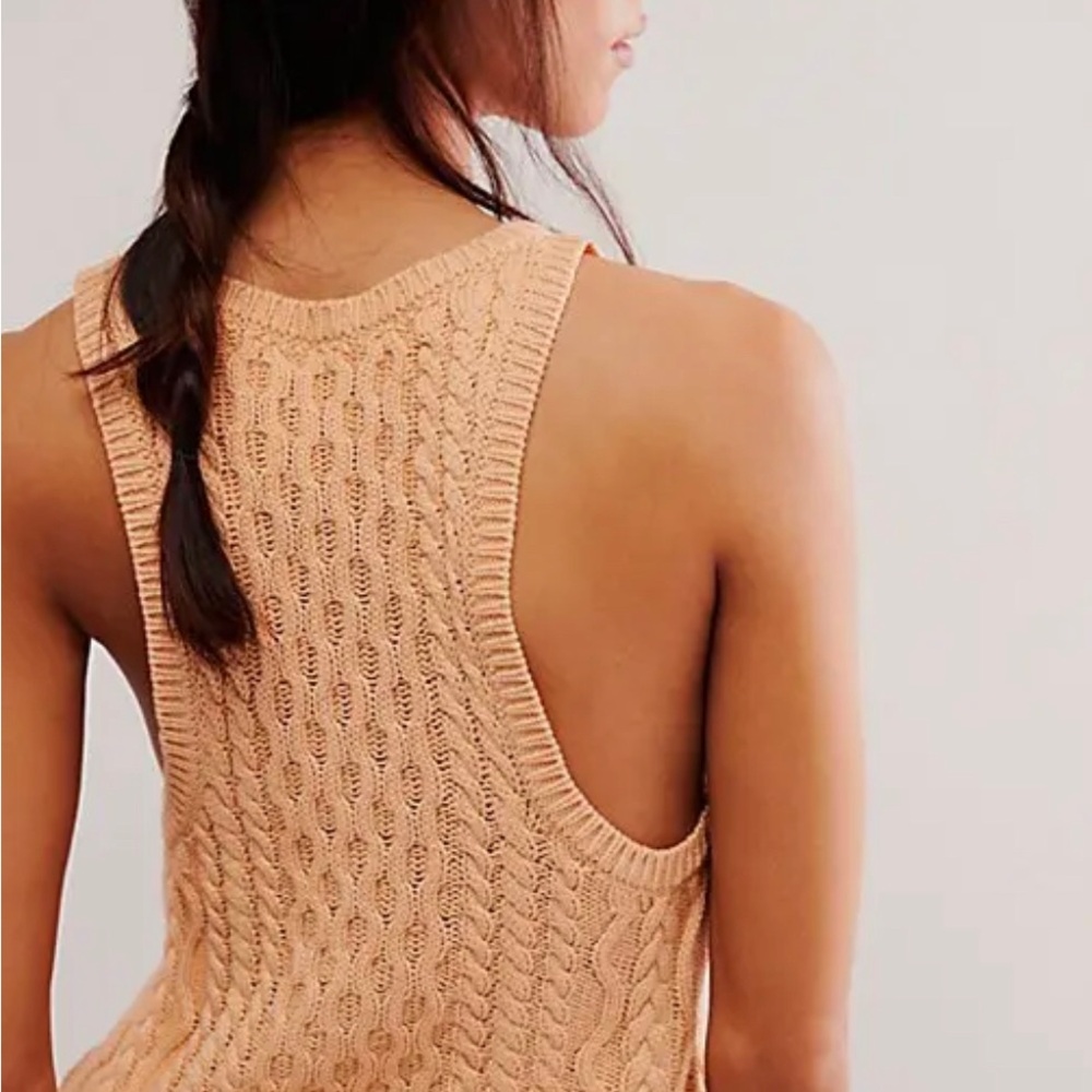𝓯𝓹 ❤️NWT❤️Free People High Tide Cable Tank Tender Peach Size Large - Picture 3 of 8
